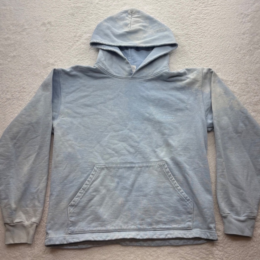 Madhappy Light Blue Cloud Wash Hoodie Medium Embroidered Logo Streetwear Cotton